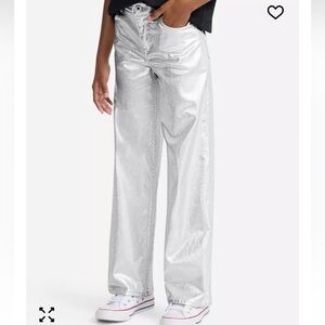 Abercrombie Kids Metallic Silver Wide Leg Jeans Size 11/12 NWT